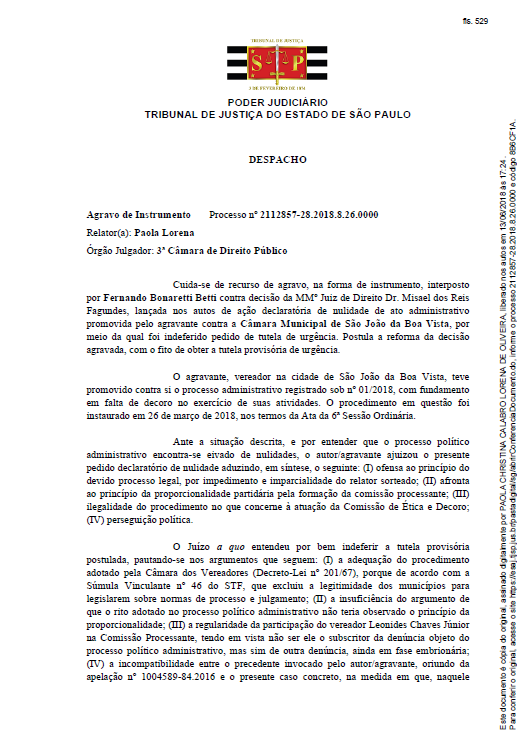 Decisão judicial suspende julgamento de vereador referente ao uso do carro oficial da Câmara