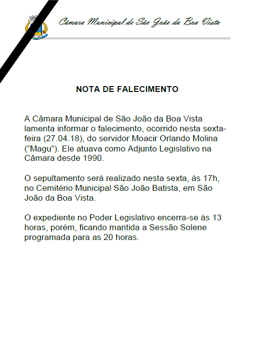 Nota de Falecimento - Luto